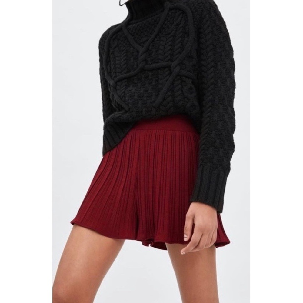 NEW Zara Red & Black High Waisted Pleated Shorts - Picture 1 of 9